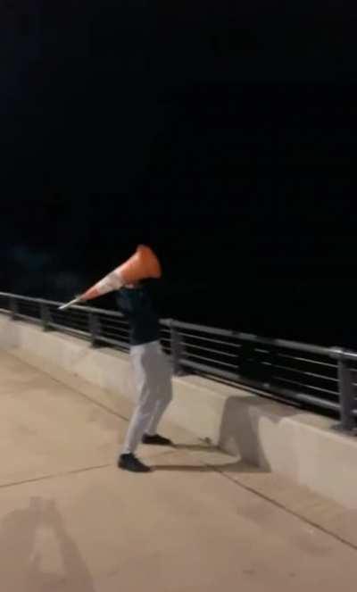 using a traffic cone to launch fireworks