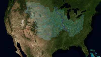 Flow of rivers in the Mississippi drainage basin. The Mississippi watershed is the 4th largest by area, ranging from Montana to New York and down into the Gulf of Mexico