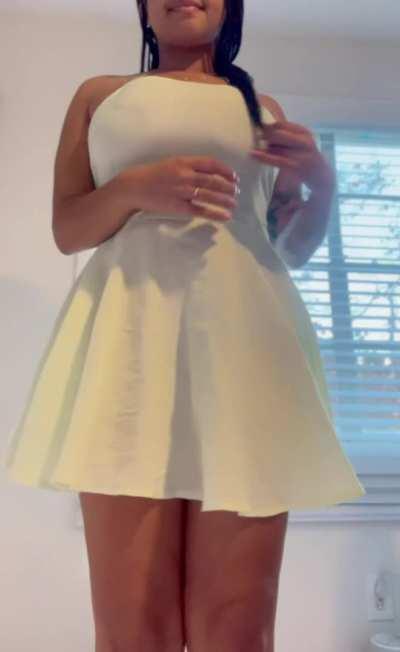 What’s better than a girl in a little dress? Why, a girl out of it!