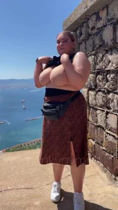 Flashing my tits on the rock of Gibraltar