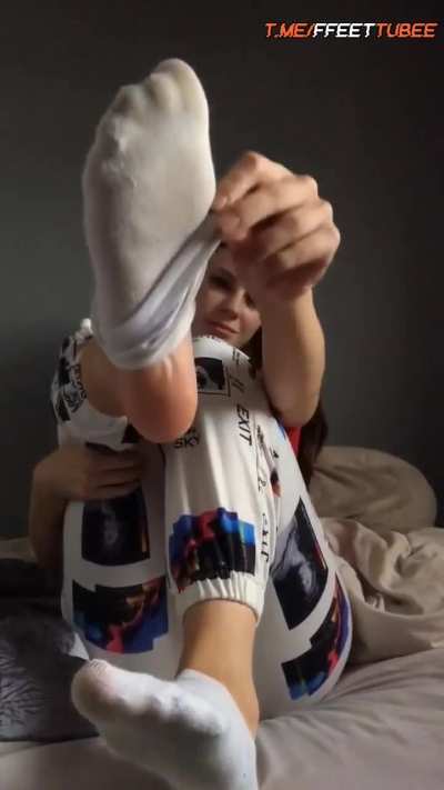 Cute girls sock removal