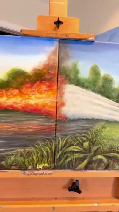 Thanks, I hate Squirting Cows vs Farting Hippos Painting by u/travischapmanart