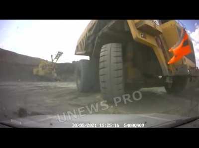 Blind spot in a huge truck. Recording from a car