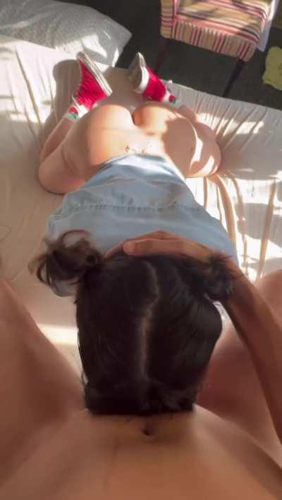 Watch my juicy booty jiggle as your cock slides into my throat