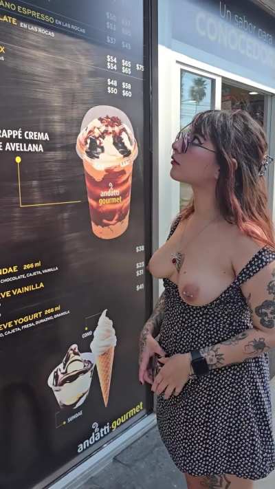 Browsing the menu topless