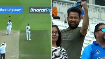 Fan is cheering for his player only to realise that he just got out