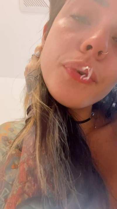 Spit slut drooling his cum, who’s next?