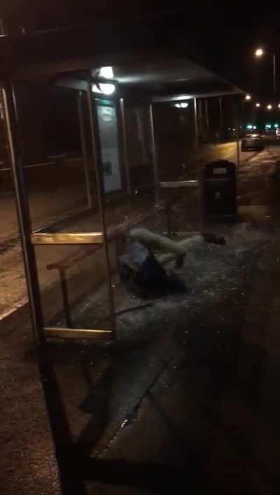HMB while I try to take a seat at this bus stop