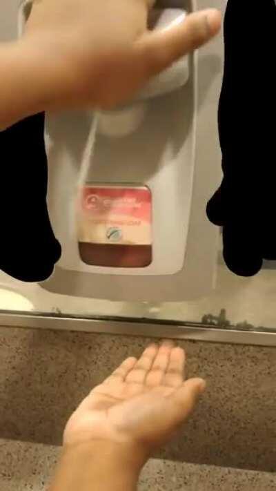 This soap dispenser does not dispense soap where you expect it to