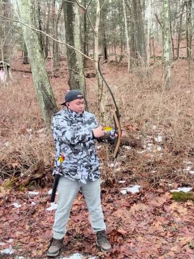 First day trying to learn the &ldquo;pushdown&rdquo; draw. Also coming back into archery after a four month hiatus. Any feedback/critiques appreciated!