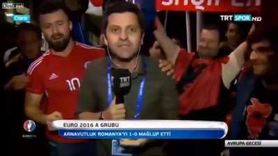 least happy Albanian supporters and Turkish reporter