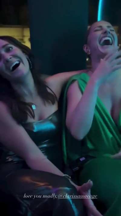 In the car with friend, wearing cleavage-showing dress - IG Story - May 2025