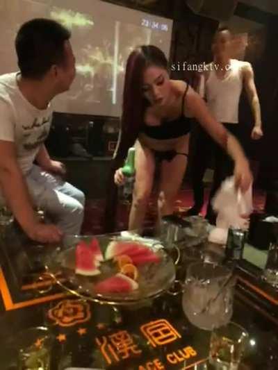 Pussy talent! Opening beer bottle & then.