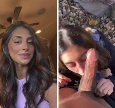 Cute Indian college slut gives a blowjob outside