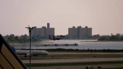A rare sight of multiple F-15s departing JFK International Airport with afterburners