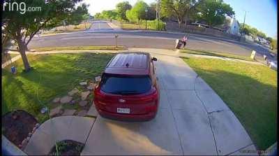 Idiot falls asleep at the wheel, jumps the curb, and hits a single mother taking out the trash