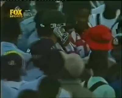 Crowd storms field at the last ball of the cricket match