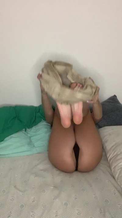 Happy nude girl showing off her goods