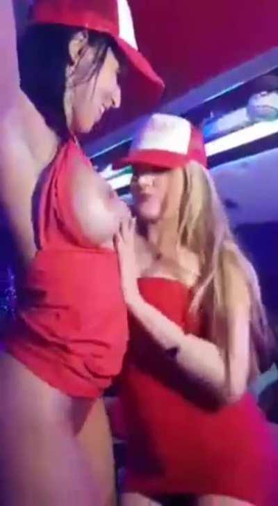 Women being open and playful with each other.