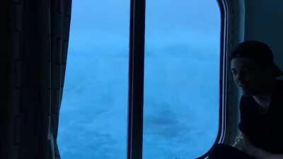 cruise ships meets high winds, this view is from the third deck