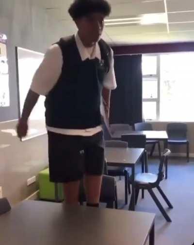 at jumping onto the classroom table without incident.