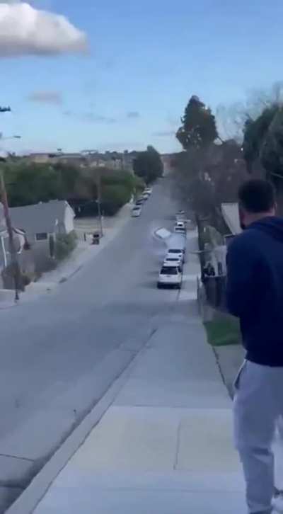 Guy hits a speed bump like he’s in GTA