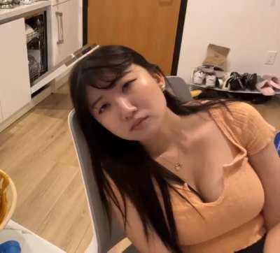 Aria showing off her chest