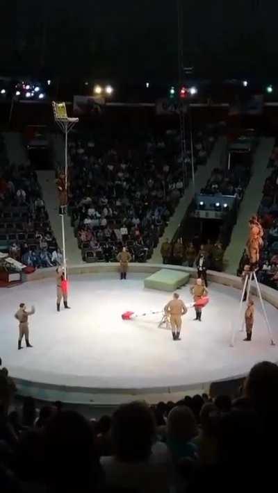 Brilliantly performed stunt with sheer smoothness.