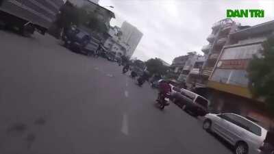 Volunteer Police Chasing Robber in Vietnam
