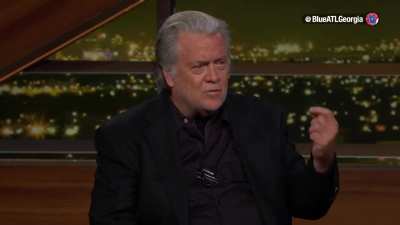 Bill Maher brings out a copy of the U.S. Constitution to argue with Steve Bannon, who supports the idea of Donald Trump running for a third term, that such a move is unconstitutional