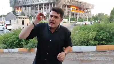 Broadcasting should not stop even after devastating destruction of the news agency building...LOL. Comedy going onnn in Iran..!!