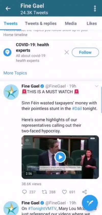 Fine Gael's twitter account is looking a bit obsessive these days...
