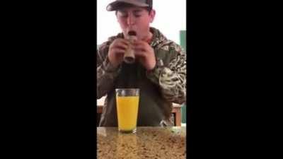WCGW drinking juice out of a toilet paper roll?