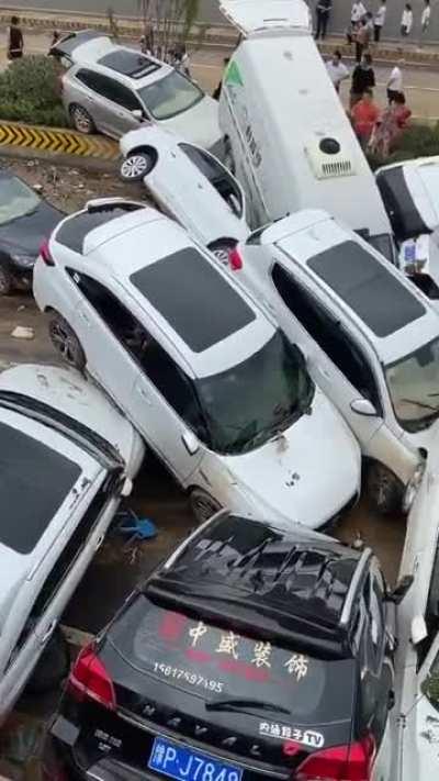Aftermath of worst floods in China 2021. This is exit of a tunnel where thousands of people were trapped due to no information regarding severity of situation.