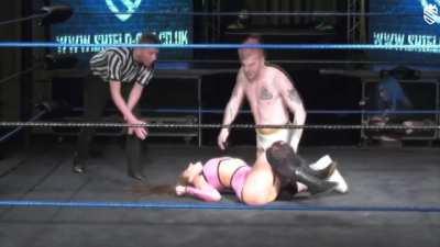 Little Angel Hayze being hit with backbreakers and writhing in pain everytime