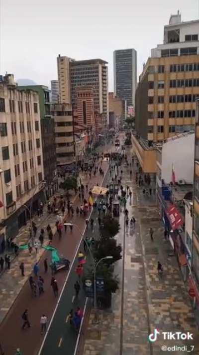 Protesters in Bogota Colombia continue to protest against the government while police use water cannons