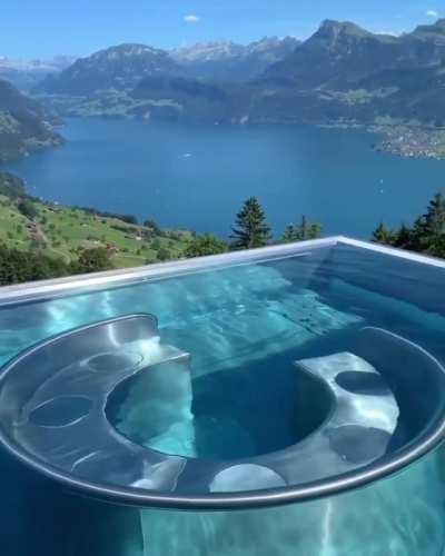 A breathtaking view of Switzerland from this hotel's pool