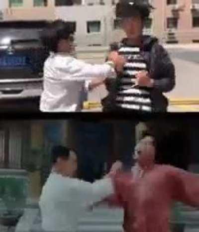 Dudes trying to re-enact scenes from action film