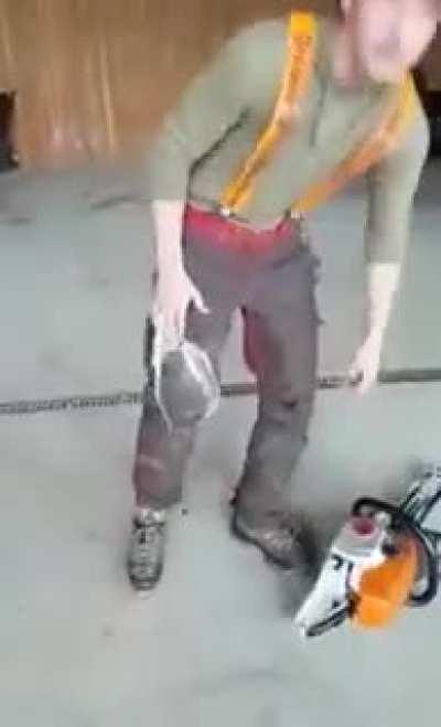 Testing special protective pants on yourself