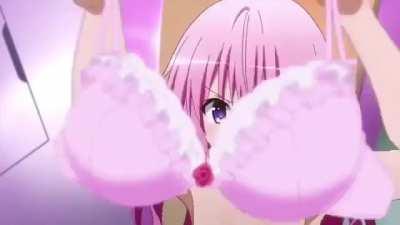 Nana tries Momo's bra.