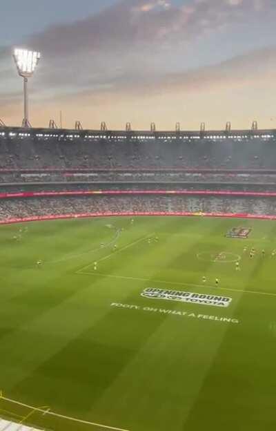 49,218 fans the Australian Football League season opener, Richmond vs Carlton, in Melbourne. via @melbourne on Twitter.