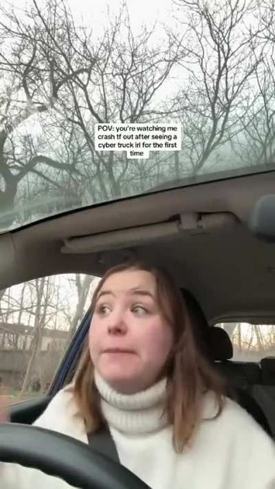 A woman sees a Cybertruck in person for the first time in Canada