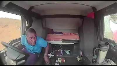 Trucker gets shot at driving through bandit road stop. (South Africa)