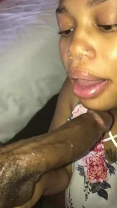 She gags on that long dick...