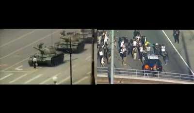 In oppressive authoritarian regimes such as China, state security forces run over protesters with their vehicles