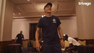 Tuchel and Sterling playing table tennis