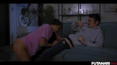 Nerdy boy got sucked off by beautiful futanari