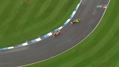 Colton Herta saves his car in the wet on slick tyres