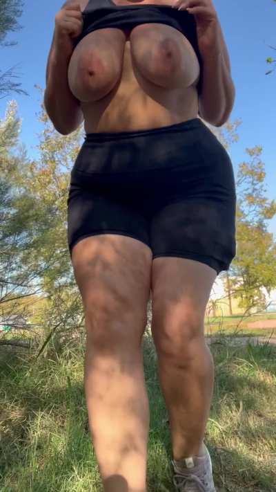 I can’t believe I got away with taking my tits out on the trail 