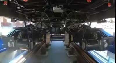 This is how trains change gauge while moving (1000 to 1435 mm shown)